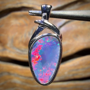 Sterling Silver - Australian Boulder Opal Doublet Pendant Top Red Fire