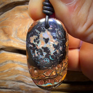 38 x 22mm - Spot the Picture Drilled Tribal Queensland Boulder Opal Necklace