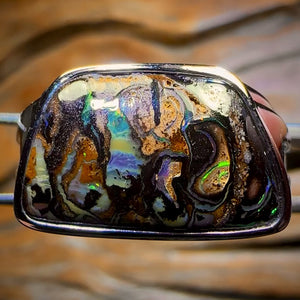 DADDY COOL Sterling Silver - Solid Tribal Boulder Opal Ring. Unisex