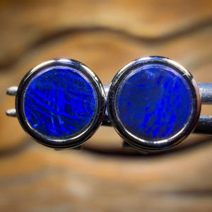 Sterling Silver - Royal Blue Australian Boulder Opal Doublet Stud Earrings