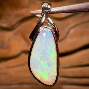 14k White Gold - Solid South Australian Crystal Opal Pendant