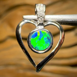 14k White Gold - Queensland Boulder Opal Doublet Pendant with Diamonds