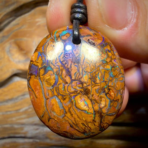 Bargain Card! 32 x 27mm - Awesome Drilled Art Tribal Queensland Boulder Opal Necklace