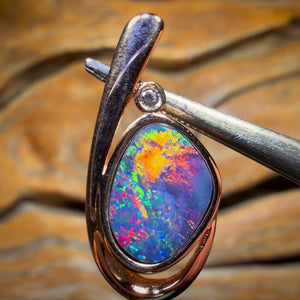 Sterling Silver Rose Gold Plated - Queensland Boulder Opal Doublet Pendant