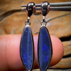 WILDCARD! Sterling Silver - Australian Boulder Opal Doublet Drop Stud Earrings