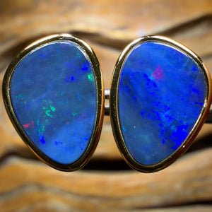 Half Price Card! Large Sterling Silver Gold Plated - Australian Boulder Opal Doublet Stud Earrings