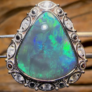 14k White Gold - Solid Lightning Ridge Black Opal Ring