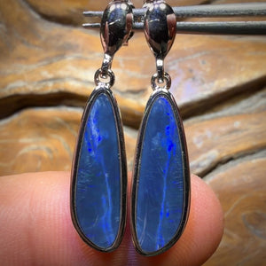 Sterling Silver - Australian Boulder Opal Doublet Drop Stud Earrings