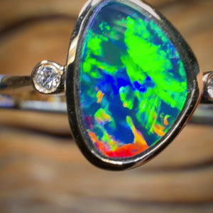14k Gold - Rainbow Magic Queensland Boulder Opal Doublet Ring Top Multicolour