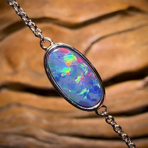 Sterling Silver - Australian Boulder Doublet Opal Bracelet