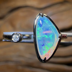 14k White Gold - Solid South Australian Crystal Opal Ring