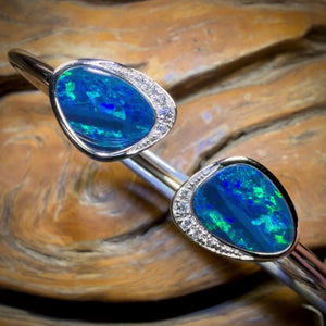 Sterling Silver - Australian Boulder Doublet Opal Bracelet