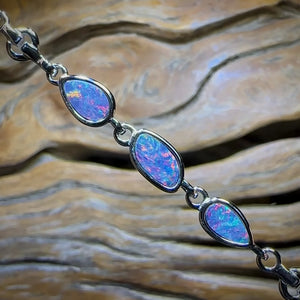 Sterling Silver - Australian Boulder Doublet Opal Bracelet