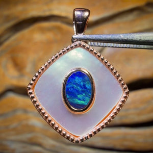 NEW DESIGN Sterling Silver Rose Gold Plated - Queensland Boulder Opal Doublet Pendant