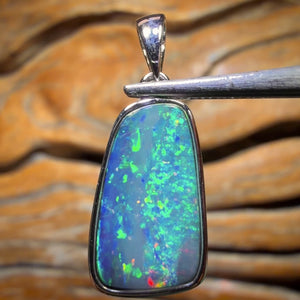Unisex Classic Sterling Silver - TOP Queensland Boulder Opal Doublet Pendant