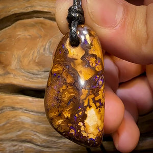 43 x 21mm - Drilled Boulder Opal Pendant w/ Eco Friendly Vegan Cord