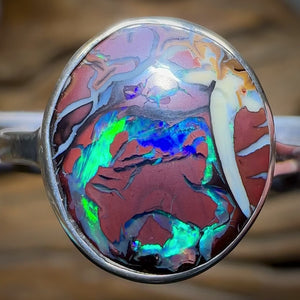 Sterling Silver - Solid Tribal Australian Boulder Opal Ring