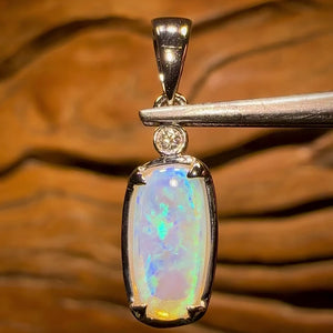 14k White Gold - Solid South Australian Crystal Opal Pendant
