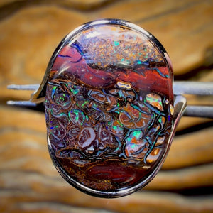 Sterling Silber - Ring aus massivem Tribal Boulder Opal