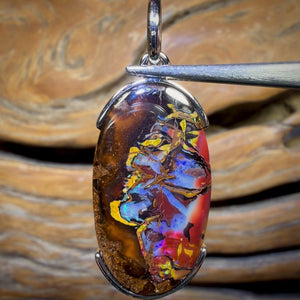 Sterling Silver - Solid Tribal Boulder Opal Pendant UNISEX