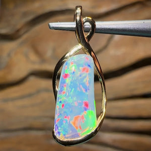 18k Gold - Solid Opal Fossil Pippy Shell Opal Pendant