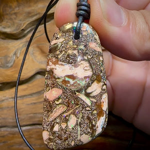 48 x 24mm - Drilled Australian Boulder Opal Necklace. “Cave Painting Conglomerate”