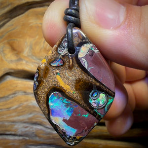 38 x 26mm - Double Sided Triple Kernel Drilled Queensland Boulder Opal Necklace