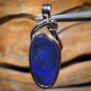 Sterling Silver - Deep Blue Queensland Boulder Opal Doublet Pendant