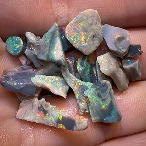 🔒30.7cts - Wow 23x Lightning Ridge Dark and Black Opal Rough Parcel Fire Red Multicolour