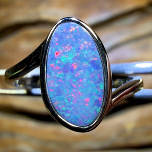TGIF Sterling Silver - Swept Shank Queensland Boulder Opal Doublet Ring