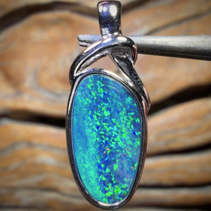 Sterling Silver - Top Electric Green / Blue Aquatic Australian Boulder Opal Doublet Pendant