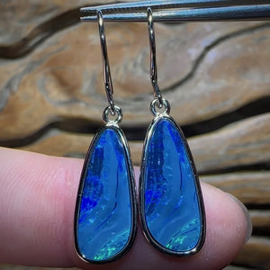 Sterling Silver - Large Split Picture Pattern Australian Boulder Opal Doublet Hook Earrings