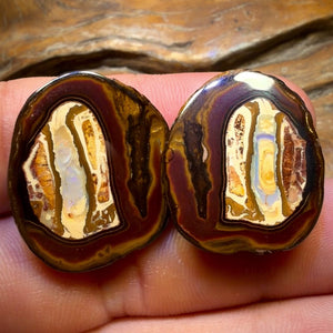 Bargain Card ! 62.1cts - Yowah Nut Partial Crystal Centre Opal Specimen Pair Polished