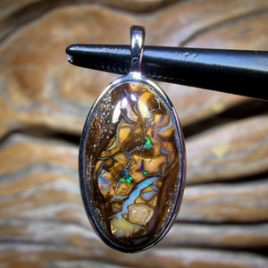Sterling Silver - Solid Tribal Boulder Opal Pendant