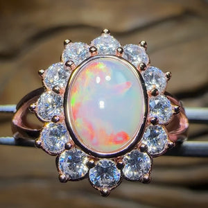 Princess Design Sterling Silver Plated - Solid South Australian Crystal Opal Ring