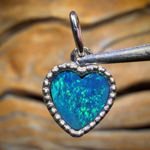🔨 AUCTION 🔨 Sterling Silver - “Beading Heart” Queensland Boulder Opal Doublet Pendant. Antique Style Beaded Design
