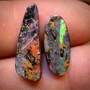 6.4cts - Australian Boulder Seam Opal Pair With Red Multi Fire