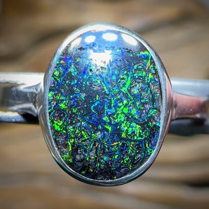 Sterling Silver - Solid Australian Tight Tribal Boulder Opal Ring