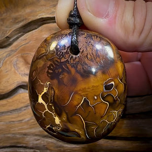 50 x 42mm - Tinal Flames Large Drilled Boulder Opal Pendant w/ Eco Friendly Vegan Cord