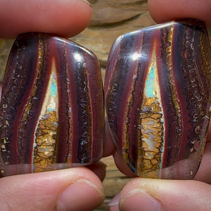 244.5cts - “Twin Caves” Koroit Nut Opal. TRIBAL PATTERN Picture Landscape Pair