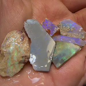 60.6cts - 6x Lightning Ridge Crystal and Black Opal Rough Rubs