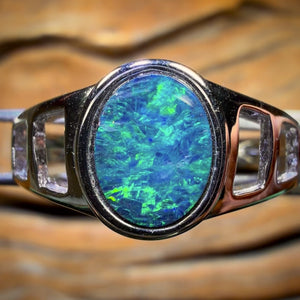 Sterling Silver - Queensland Boulder Opal Doublet Ring UNISEX