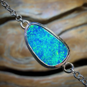 TGIF Sterling Silver - Australian Boulder Doublet Opal Bracelet Scandinavian Aka Ice Blue