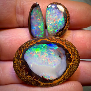 Opal Whisperer’s SET IN STONE INVESTMENT – 105.2ct – TOP Yowah Nut Kristallmittel-Opal-Trio. Vorgestellt bei „Outback Opal Hunters“!