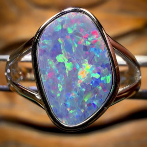 Unisex Sterling Silver - Queensland Boulder Opal Doublet Ring