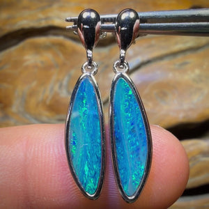 Wild card! Sterling Silver - Australian Boulder Opal Doublet Drop Stud Earrings
