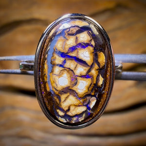 Sterling Silver - Solid Tribal Boulder Opal Ring