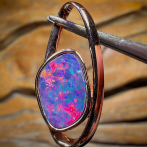 Top Red Fire Sterling Silver Rose Gold Plated - Queensland Boulder Opal Doublet Pendant