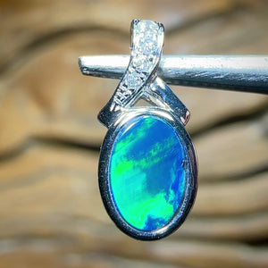 14k White Gold - Queensland Boulder Doublet Opal Diamond Pendant