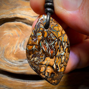 38 x 24mm - Drilled Amazing Tribal Queensland Boulder Opal Necklace Double Sided